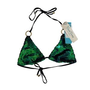 Beach Bunny Sirens Song Triangle Bikini Swimsuit Top Green Sequin Womens Medium